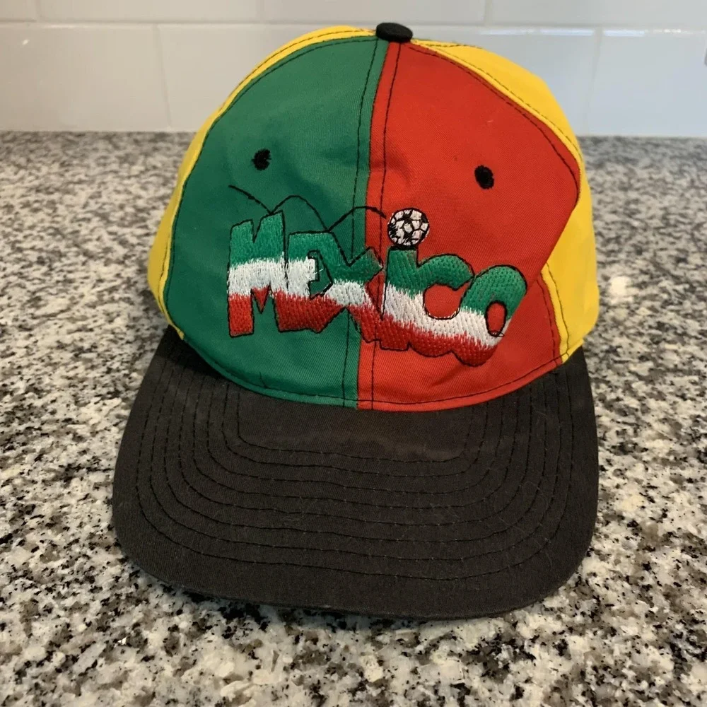 VTG Mexico Hat Cap Snap Back Mens One Size Multi Color Soccer Nissin Embroidered